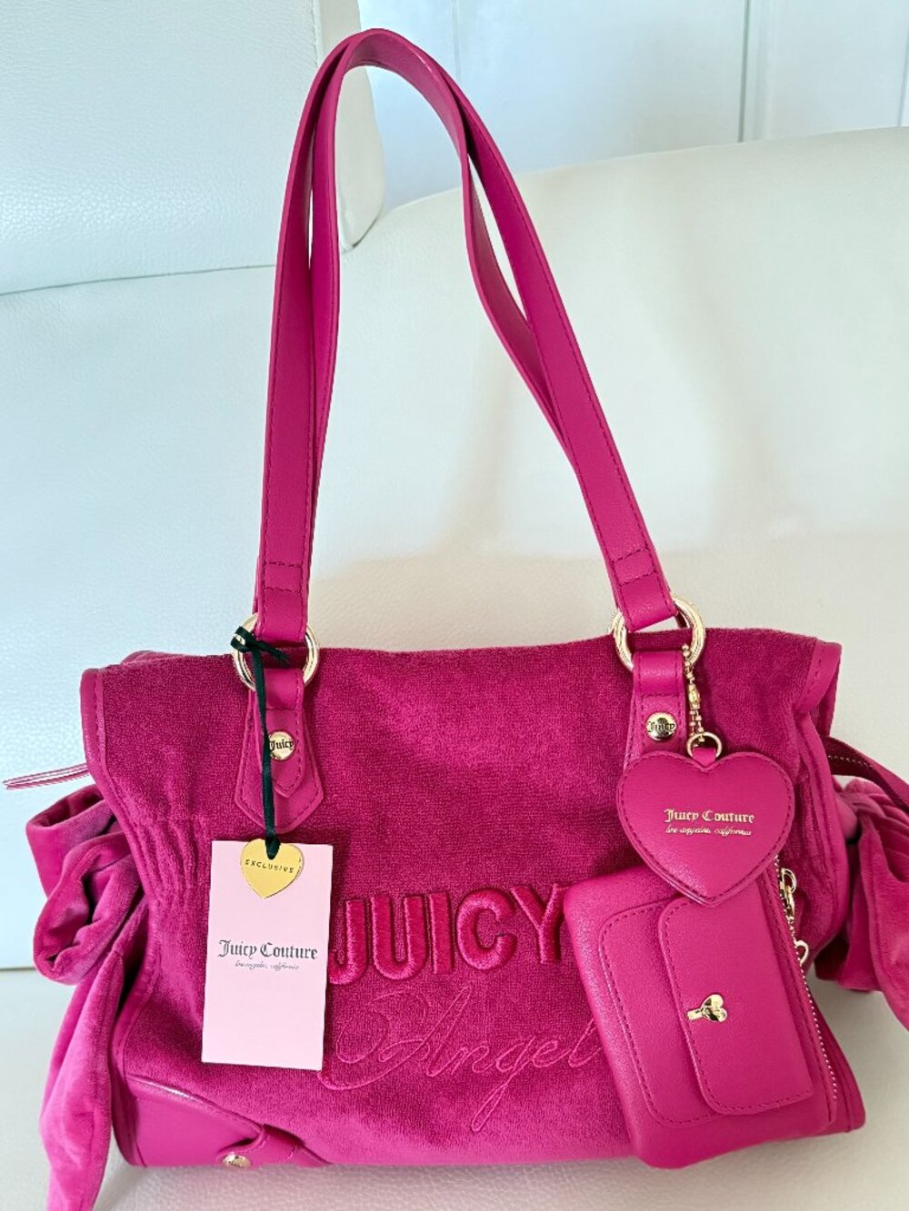 NWT Juicy Couture Juicy Angel Tote Shoulder Handbag Y2K Bows Cute raspberry tart